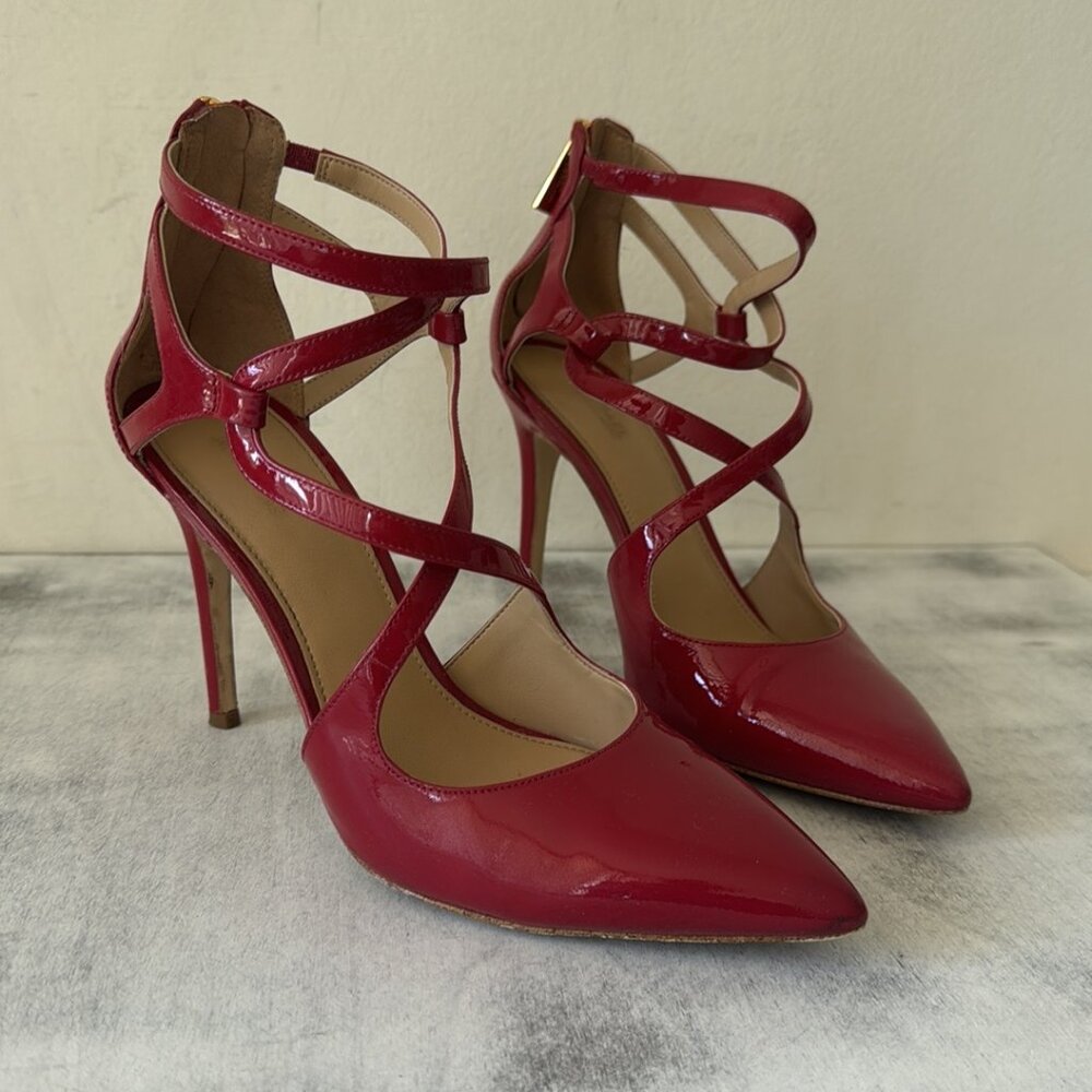MICHAEL KORS Catia Red Pointed Toe Strappy High Heels 4" Patent Leather Sz.8 - Picture 7 of 15